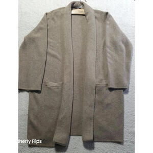 J.CREW Women's M Long Open Front Shawl Collar Duster topcoat Taupe Merino Blend